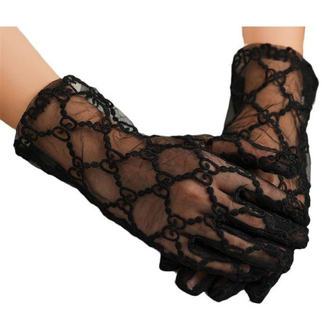 Women's Long Wedding Gloves Lace Transparent Hard Yarn Embroidery Opera Evening Ball Black Lace Gloves In Australia - Darrahopens
