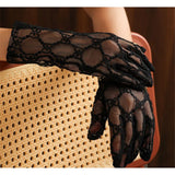Women's Long Wedding Gloves Lace Transparent Hard Yarn Embroidery Opera Evening Ball Black Lace Gloves
