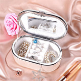 Travel Jewelry Organizer Case with Mirror for Women, Small Mini Portable Jewelry Box for Ring Earrings Necklace Bracelet Luxury Gift for Women（silvery）