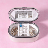 Travel Jewelry Organizer Case with Mirror for Women, Small Mini Portable Jewelry Box for Ring Earrings Necklace Bracelet Luxury Gift for Women（silvery）