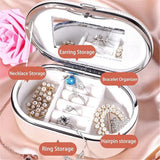 Travel Jewelry Organizer Case with Mirror for Women, Small Mini Portable Jewelry Box for Ring Earrings Necklace Bracelet Luxury Gift for Women（silvery）