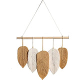 Wall Hanging Leaves Chic Woven Leaf Tassels Decoration Cotton Ornaments Tapestry Room Decor Modern Bohemian Handmade Feather Wall Art Decorations(Yellow and white) In Australia - Darrahopens