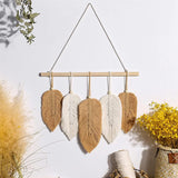 Wall Hanging Leaves Chic Woven Leaf Tassels Decoration Cotton Ornaments Tapestry Room Decor Modern Bohemian Handmade Feather Wall Art Decorations(Yellow and white)