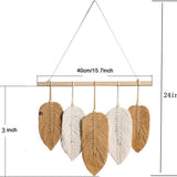Wall Hanging Leaves Chic Woven Leaf Tassels Decoration Cotton Ornaments Tapestry Room Decor Modern Bohemian Handmade Feather Wall Art Decorations(Yellow and white)