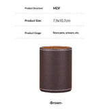 PU Leather Pencil Pen Holder Cup Stand,Desk Accessories Holder,Makeup Brush Storage Organizer,Desktop Stationery Organizer for Office School Home Supplies (Brown)