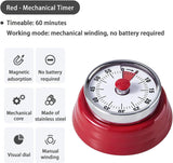 Elegant Stainless Steel Vintage Kitchen Timer with Magnetic Attachment - 60-Minute Countdown & Audible Alarm, Perfect for Cooking, Office Tasks, and Study Sessions (red)