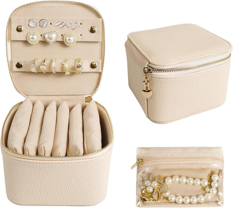 Travel Jewelry Organizer, Jewelry Travle Case with 6  Jewelry Bags, Portable Travel Jewelry Storage Box, Valentines Gifts for Women (Beige) In Australia - Darrahopens