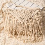 Hand woven cotton bag crochet tassel beach bohemian women's bag summer beach handbag Crossbody Purse （white） In Australia - Darrahopens