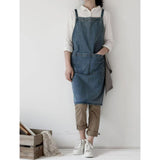 Denim Apron with Big Pockets Adjustable Cooking Apron Jean for Hair Stylist Gardening Craftsmen Barista Hairdresser（Mid Blue）