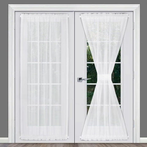 Pair of Sheer White French Door Curtains in 137*102cm Size. Our Sidelight Front Door Drapes Come with 2 Matching Tie-Backs. In Australia - Darrahopens