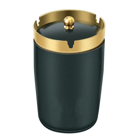 Covered car ashtray, stainless steel ashtray, detachable mini portable ashtray, car office home cigarette ashtray (green gold)