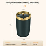 Covered car ashtray, stainless steel ashtray, detachable mini portable ashtray, car office home cigarette ashtray (green gold)
