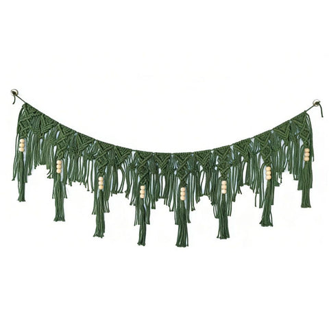 Green Bohemian chiffon tassel garland green wall decoration tassel with bead banner kindergarten classroom office birthday party children's room baby decoration（green） In Australia - Darrahopens