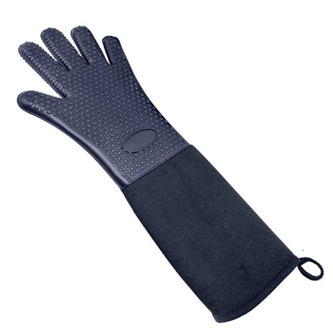 A pair of Professional Silicone Oven Mitts with Quilted Liner, Durable Heat Resistant Oven Gloves, Heat Resistant Oven Gloves, (Black 45cm)