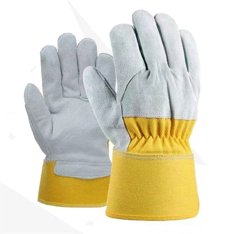 heavy-duty leather palm work gloves with safety cuffs, wear-resistant, durable, heat-resistant and heat-insulating cowhide gloves welded In Australia - Darrahopens