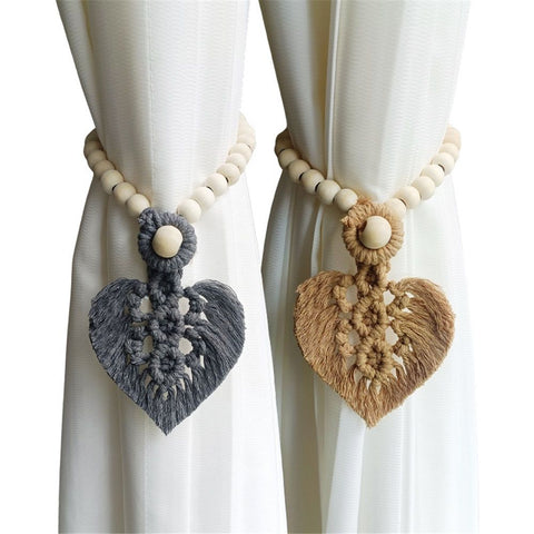 2pcs Handmade  Wooden Bead Curtain Tiebacks 2 PCS | Simple Elegant Tassel Curtain Tie Backs | Accessories Wall Decoration | Drapery Tiebacks (brown+grey） In Australia - Darrahopens