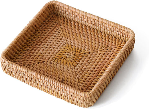 Remote Basket for Coffee Table Entryway Living Room Rattan Serving Tray Handwoven Wicker Baskets Decorative Tray for Wallet Remote Control Trinkets Rings Cosmetics Crackers（medium size） In Australia - Darrahopens