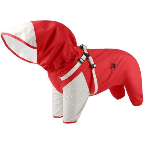 Waterproof Dog Raincoat, Full Coverage Small Dog Rain Coat with Harness, Adjustable 4 Legs Puppy Rain Jacket with Reflective Strip and Elastic Cuffs (Red, L) In Australia - Darrahopens