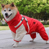 Waterproof Dog Raincoat, Full Coverage Small Dog Rain Coat with Harness, Adjustable 4 Legs Puppy Rain Jacket with Reflective Strip and Elastic Cuffs (Red, L) In Australia - Darrahopens