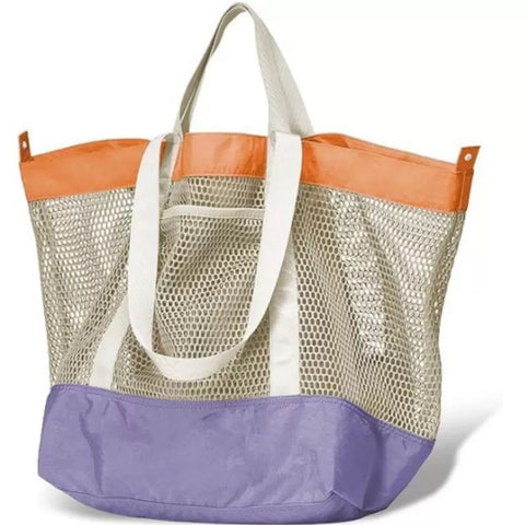 Mesh Tote Bag - Two-Tone Patchwork Shoulder Bag, Lightweight & Foldable for Beach, Gym, Travel（Purple） In Australia - Darrahopens