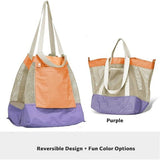 Mesh Tote Bag - Two-Tone Patchwork Shoulder Bag, Lightweight & Foldable for Beach, Gym, Travel（Purple） In Australia - Darrahopens