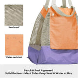 Mesh Tote Bag - Two-Tone Patchwork Shoulder Bag, Lightweight & Foldable for Beach, Gym, Travel（Purple） In Australia - Darrahopens