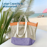 Mesh Tote Bag - Two-Tone Patchwork Shoulder Bag, Lightweight & Foldable for Beach, Gym, Travel（Purple）