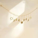 51.18" Gold Metal Moon Phase Wall Decor - Handcrafted Boho Celestial Art for Bedroom Living Room, Lightweight Easy Hang, Gift for Women Teens