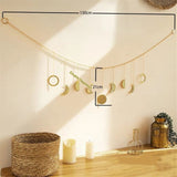 51.18" Gold Metal Moon Phase Wall Decor - Handcrafted Boho Celestial Art for Bedroom Living Room, Lightweight Easy Hang, Gift for Women Teens