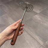 304 Stainless Steel Potato Masher, Heavy Duty Masher with Ergonomic Wood Handle, for Smooth Mashed Potatoes, Baby Food