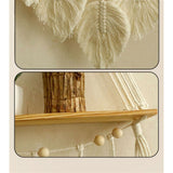 Wooden Wall Hanging w/Shelf & Sturdy Beaded Rope - Handmade Modern Living Room Decor - Wall Decor to Securely Hold Plants & More - Beautiful Boho Decorations for Interior Design