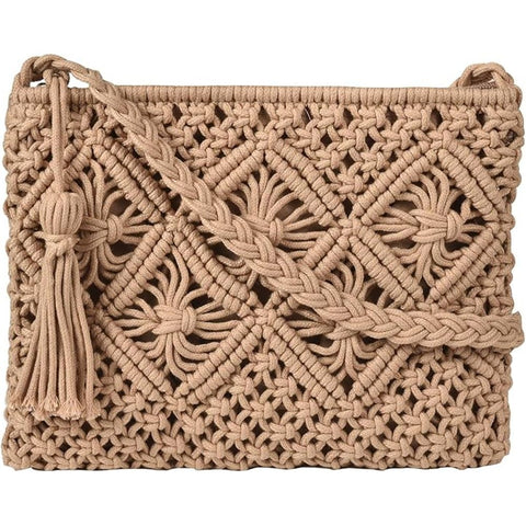 Handmade Crochet Purse Boho Cotton Rope Crossbody Shoulder Bag with Tassel Casual Bag for Women, for Summer Beach Travel Clutch Handbag In Australia - Darrahopens