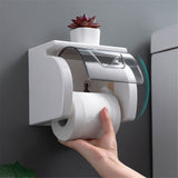 Self Adhesive Toilet Paper Holder with Shelf, Waterproof Toilet Paper Roll Holder Wall Mount for Bathroom and Washroom, White（Only tissue box）
