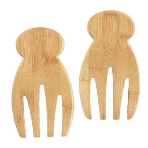 2 pack Home Salad Hands – bamboo-made Salad Serving Utensils for Tossing & Serving, Fruit Humanized Design Curved Handle Food Mixing Tools Kitchen Gadget
