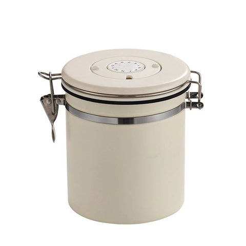 Airtight Coffee Container with Spoon - Kitchen Storage Jar for Coffee Grounds, Cereal, Beans, Sugar (beige, 1.2L)