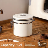 Airtight Coffee Container with Spoon - Kitchen Storage Jar for Coffee Grounds, Cereal, Beans, Sugar (beige, 1.2L)