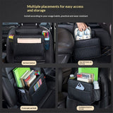 Car Seat Back Organizer Hanging Bag Foldable Backseat Storage Caddy with Compartments & Adjustable Straps, Fits for Front/Back Headrest, Ultra-Durable - Black