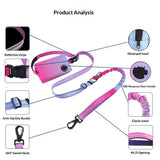 Hands Free Dog Leash with Zipper Pouch, Bungee Waist Leash for Medium Large Dogs Walking, Running Lead with Padded Handles Car Safety Buckle for Training Jogging