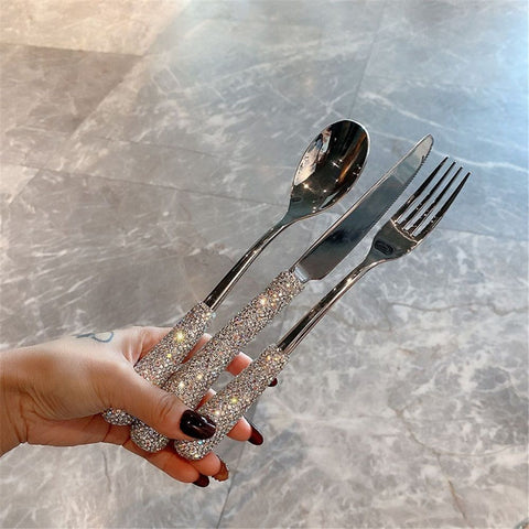3 pack Bling Rhinestone Crystal Dazzling Culinary Utensils Travel Set for Office, Lunch, and Travel (3, Silver) In Australia - Darrahopens