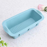 3D Silicone Bread Loaf Pan Non-Stick Rectangular Baking Mold, Oven Safe Reusable Cake for Homemade Easy Release(Blue)(25.5*13cm）