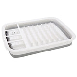 Silicone Clear & Grey Dish Drying Rack with 4 Silverware Slots Compact Size | Collapsible Space-Saving Design Fits in Cabinet（Excluding tableware
）