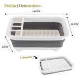Silicone Clear & Grey Dish Drying Rack with 4 Silverware Slots Compact Size | Collapsible Space-Saving Design Fits in Cabinet（Excluding tableware
）