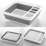 Silicone Clear & Grey Dish Drying Rack with 4 Silverware Slots Compact Size | Collapsible Space-Saving Design Fits in Cabinet（Excluding tableware
）