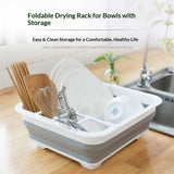 Silicone Clear & Grey Dish Drying Rack with 4 Silverware Slots Compact Size | Collapsible Space-Saving Design Fits in Cabinet（Excluding tableware
）