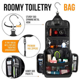 Travel Toiletry Bag for Men and Women - (12.20× 3.15 × 10.63 ”) Large Hanging Toiletry Organizer , with Sturdy Zippers and 19 Compartments for Toiletries