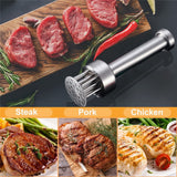 Meat Tenderizer Tool, 304 Stainless Steel, with stainless steel needle & Retractable Safety Guard, for Tenderizing Beef, Turkey, Chicken, Steak, Dishwasher Safe
