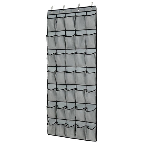 1 Pack 35 Breathable Mesh Pockets Large Hanging Shoe Organizer Over The Door Shoe Rack for Closet Door Storage Shoe Holder Hanger, 4Hooks, Grey (67.9'' x27.1'')