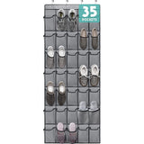 1 Pack 35 Breathable Mesh Pockets Large Hanging Shoe Organizer Over The Door Shoe Rack for Closet Door Storage Shoe Holder Hanger, 4Hooks, Grey (67.9'' x27.1'')