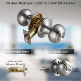 1 Pack Privacy Door Knobs Satin Nickel, Keyless Door Knobs Interior for Bedroom and nobonlyBathroom, Round Door Handles Stainless Steel, Classic Design