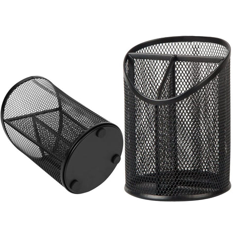 2 Pack Mesh Pencil Holder Pen Cup for Desk Round Black Pen Holder Desktop Pen Organizer 3 Compartments Pencil Organizer Desk Organizer for Office Home School In Australia - Darrahopens